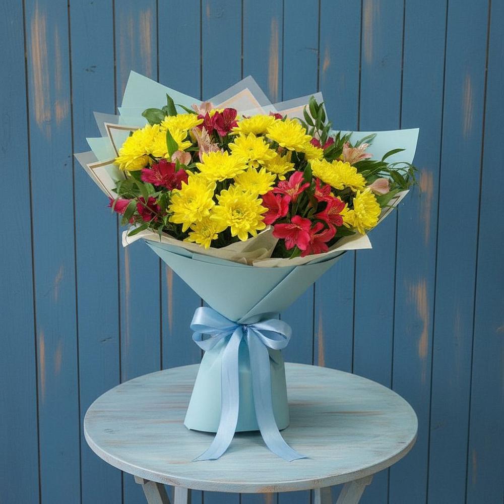 Букет цветов из: Альстромерии и Хризантемы в Нарзанном