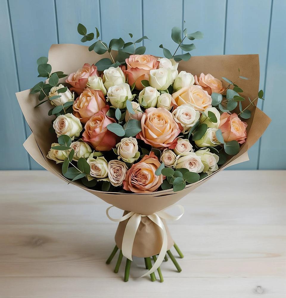 Букет цветов из: Альстромерии и Розы в Нарзанном