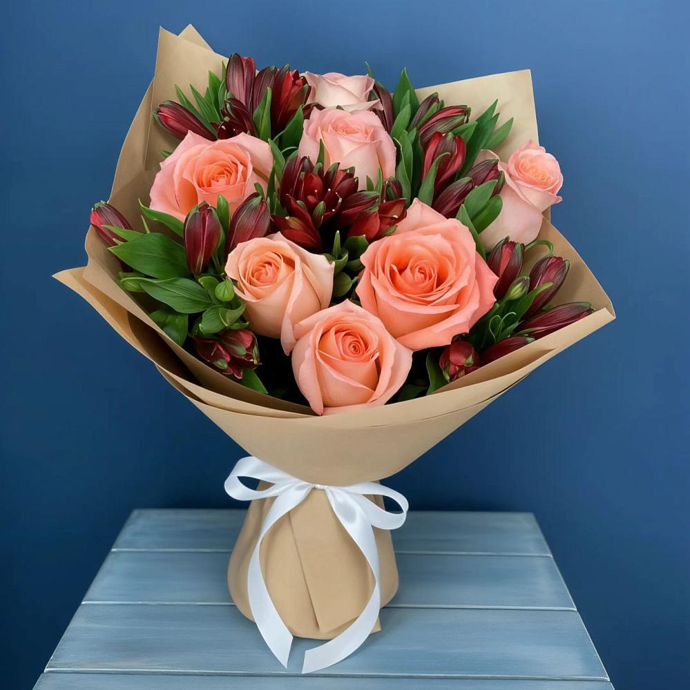 Букет цветов из: Розы и Альстромерии в Нарзанном