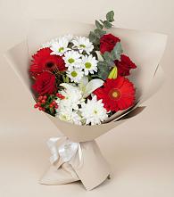 Букет цветов из:  Розы, Хризантемы, Герберы и Лилии в Нарзанном