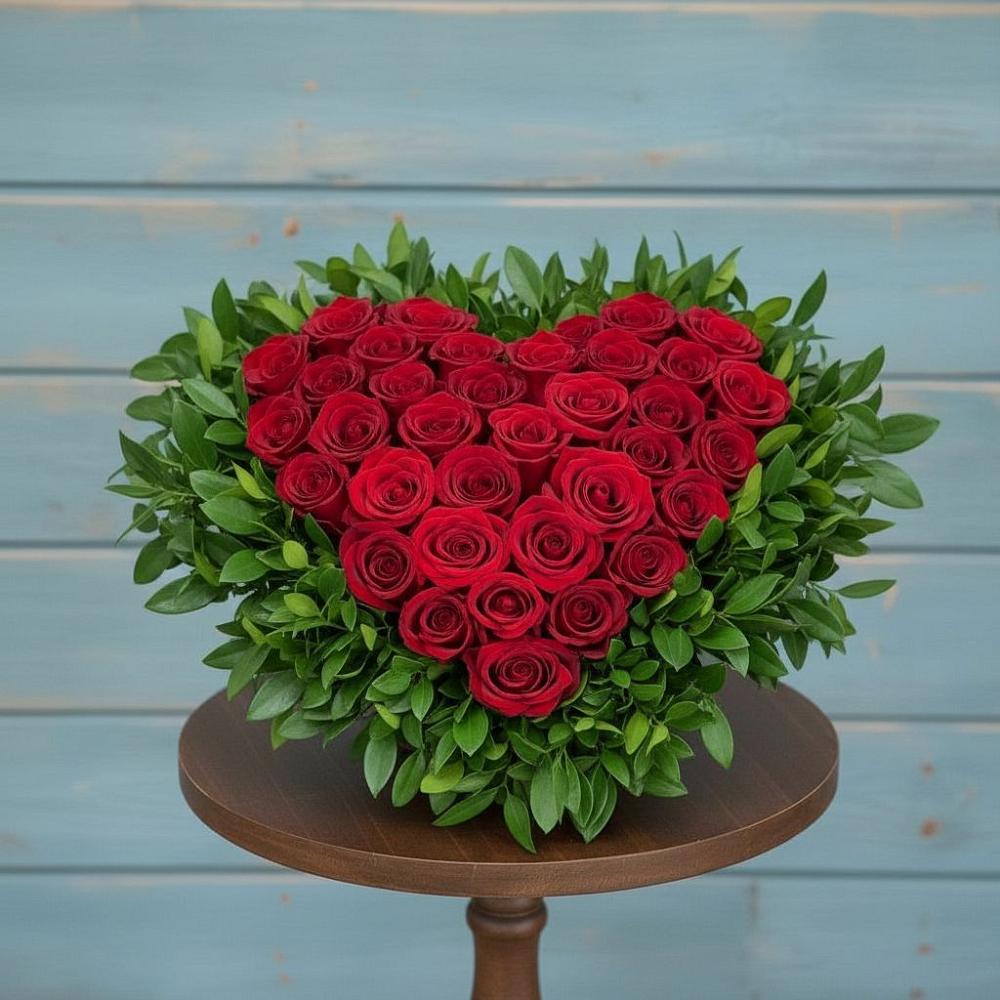 Цветочная композиция из Розы в виде сердца в Нарзанном