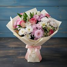 Букет цветов из:  Хризантемы, Альстромерии и Розы в Нарзанном