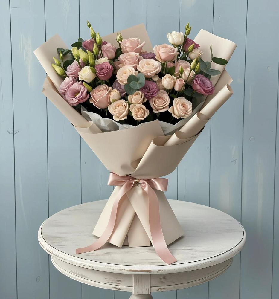 Букет цветов из: Розы и Лизиантусы в Нарзанном