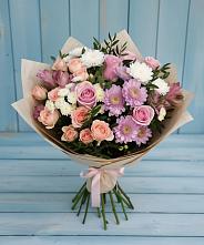 Букет цветов из:  Хризантемы, Розы и Альстромерии в Нарзанном