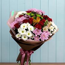 Букет цветов из:  Розы, Хризантемы и Альстромерии в Нарзанном