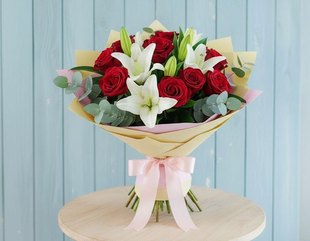 Букет цветов из: Лилии и Розы в Нарзанном